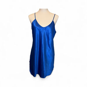 Vintage Women's Intimate MOODS Blue Satin Chemise Slip Dress M 80s 90s 2000s